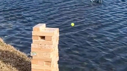 WATCH: Incredible golfer plays GOLF JENGA by skipping shot across lake